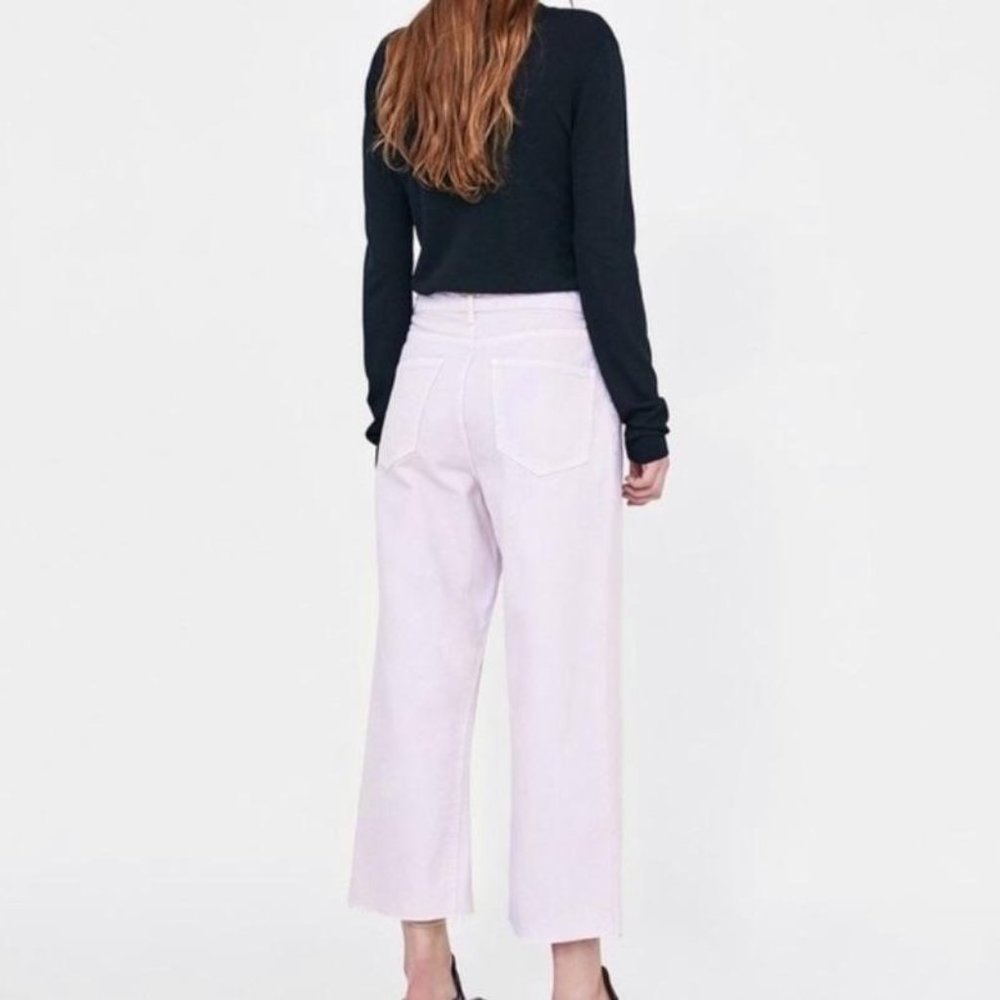 Zara Lavender Button Fly Cropped Frayed Hem Jeans